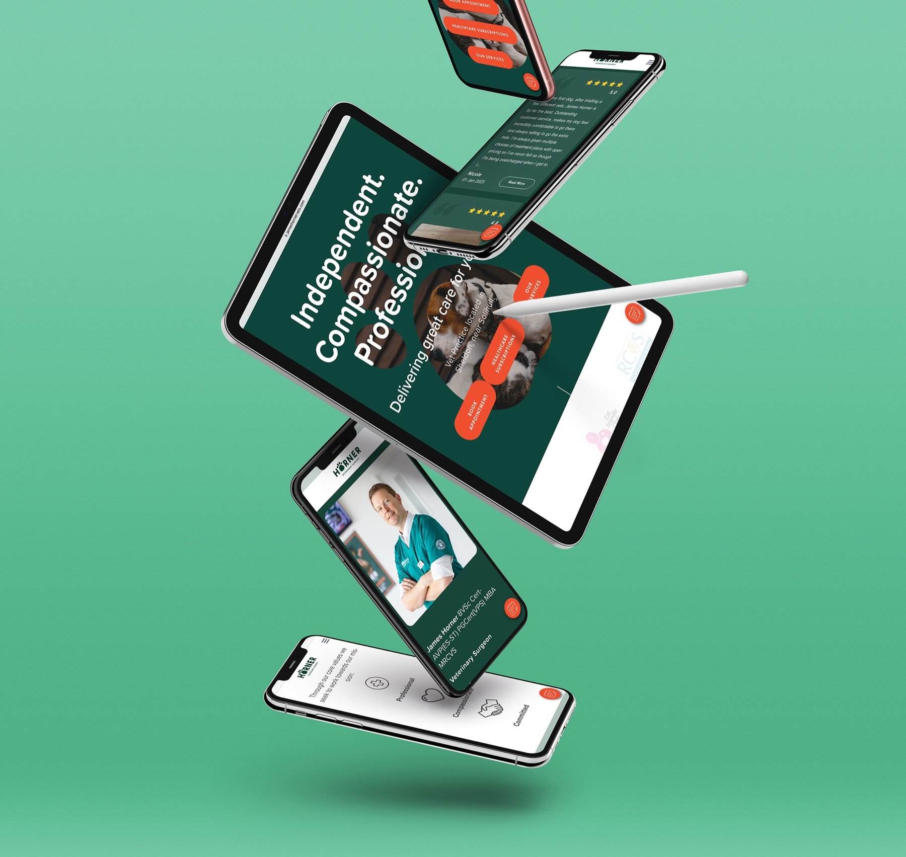 A vet practice website built by Heedly, shown across devices